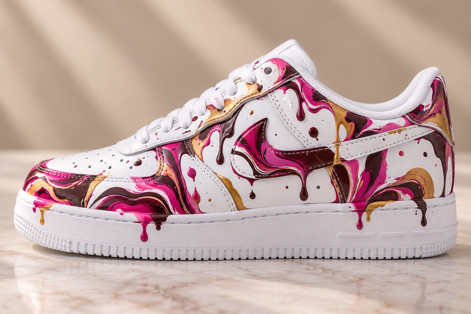 Pink and gold painted sneaker